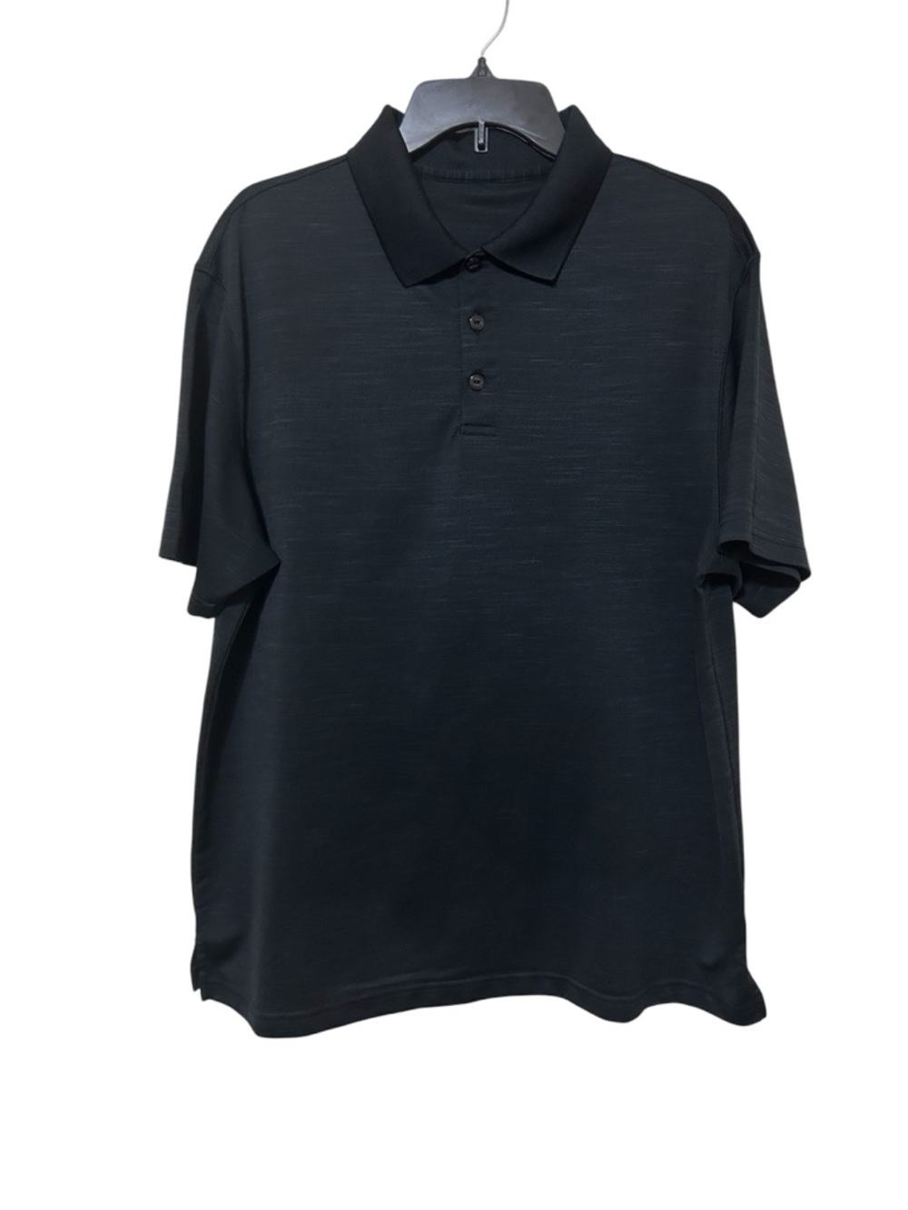 Haggar Men’s Performance Polo Short Sleeve Moisture Wicking Black Textured Large
